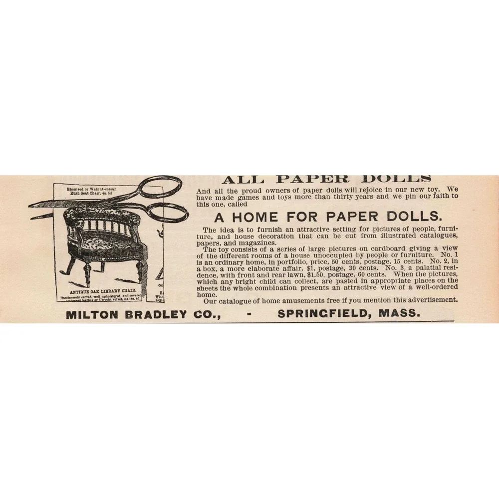 1891 Milton Bradley Co All Paper Dolls A Home For Paper Dolls Print Ad